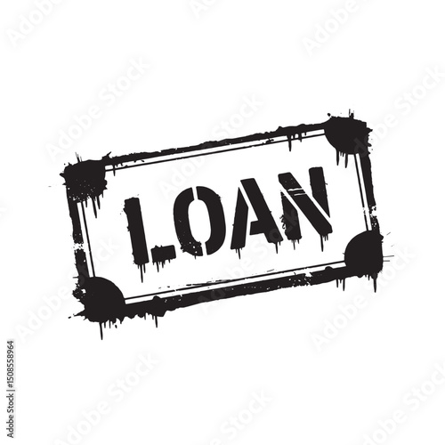Grunge Loan Icon with Dripping Paint Stencil, Black and White Ve