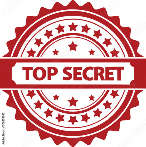 Red Top Secret Stamp with Stars, Seal Design for Confidential Documents and Information.