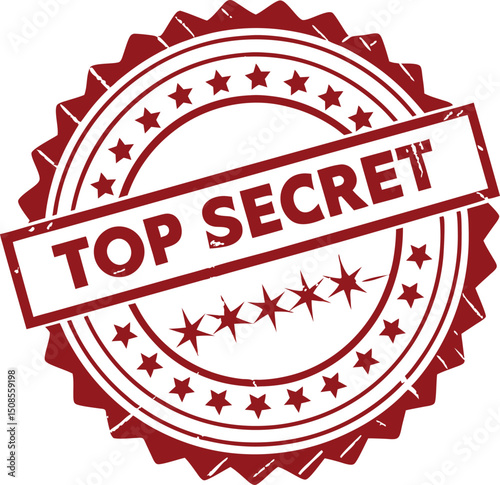Top Secret Vector Stamp Icon with Stars, Grunge Texture and Dark Red Color.
