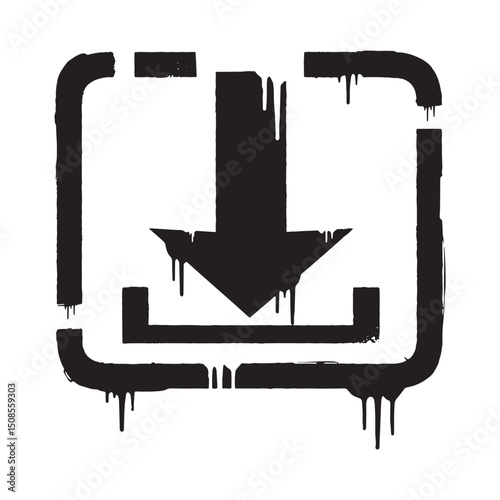 Download Icon with Dripping Paint Stencil, Black and White Vecto