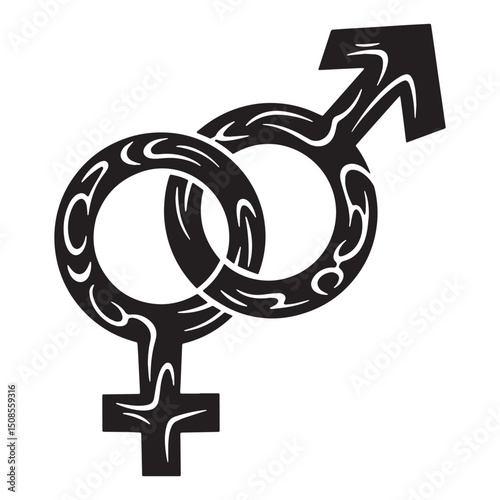 Tribal tattoo style black and white vector gender bender icon de