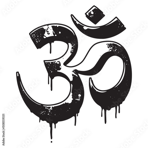 Om Aum Symbol with Stencil Dripping Paint for Merchandise Appare
