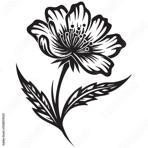 Stylized wildflower illustration with tribal tattoo influence ve