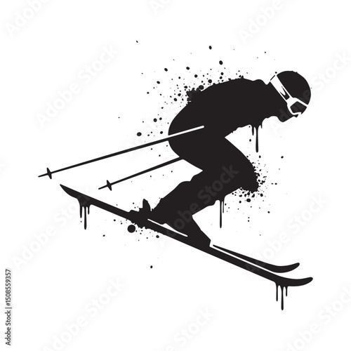 Dynamic Skier Vector Illustration with Dripping Paint Effect Sty