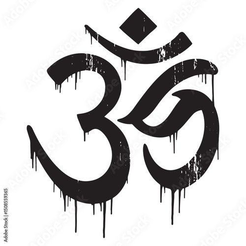 Stencil Art Ek Onkar Symbol with Dripping Paint for Modern Appar