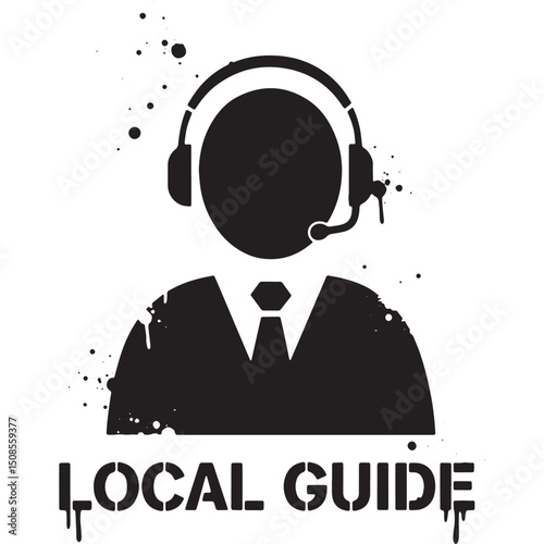 Local Guide Icon with Stencil Effect - Black and White Vector Ar