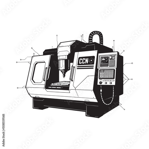 Cyberpunk CNC Machine Vector Illustration for Merchandise Appare