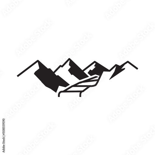 Striking Minimalist Mountain Trail Icon with Black and White Ste
