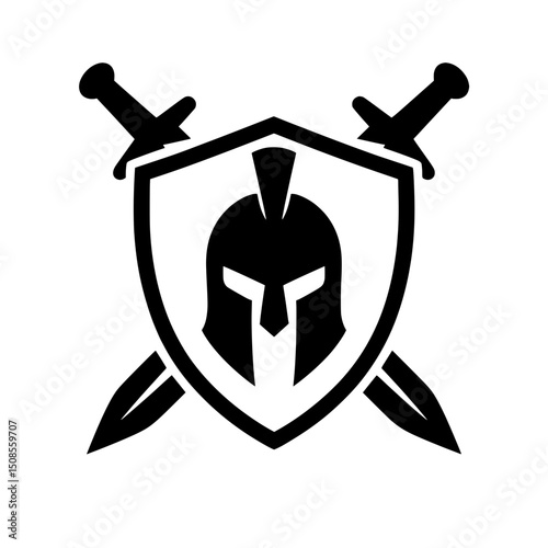 Spartan Logo: War Helmet with Shield and Crossed Swords