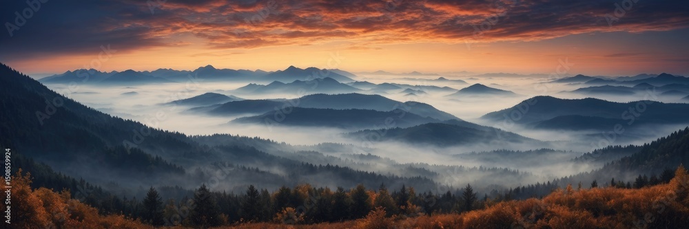 Obraz premium Misty Mountain Sunrise Breathtaking Landscape