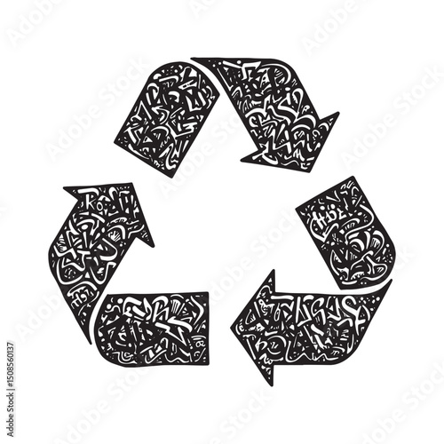 Stylish recycling symbol covered with urban graffiti art for app