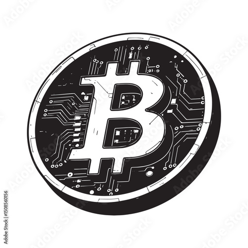 Cyberpunk Style Bitcoin Icon Vector Illustration for Merchandise
