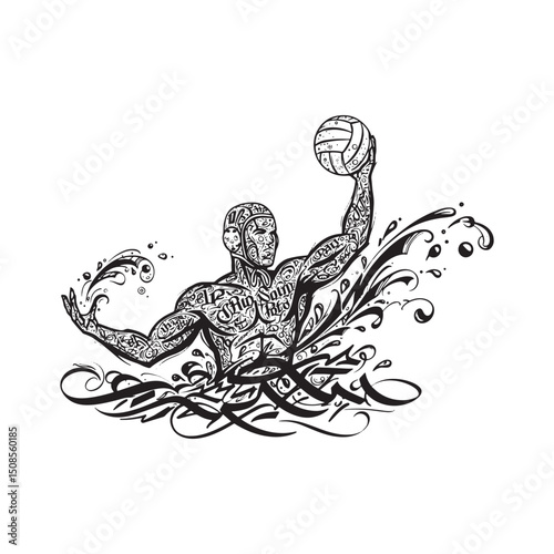 Dynamic Water Polo Player in Graffiti Style Vector Design for Ap