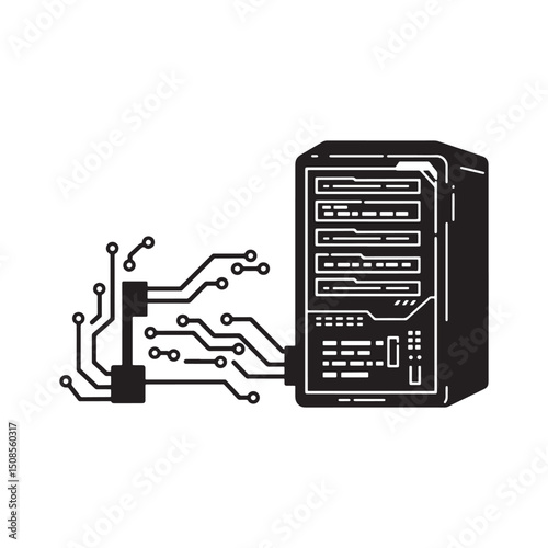 Futuristic Data Center Icon with Cyberpunk Elements for Apparel