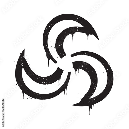 Triple Spiral Triskelion Icon with Dripping Paint Effect Black a