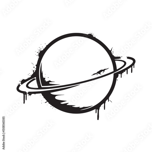 Stylized Vector Illustration of Planet Uranus with Paint Drips