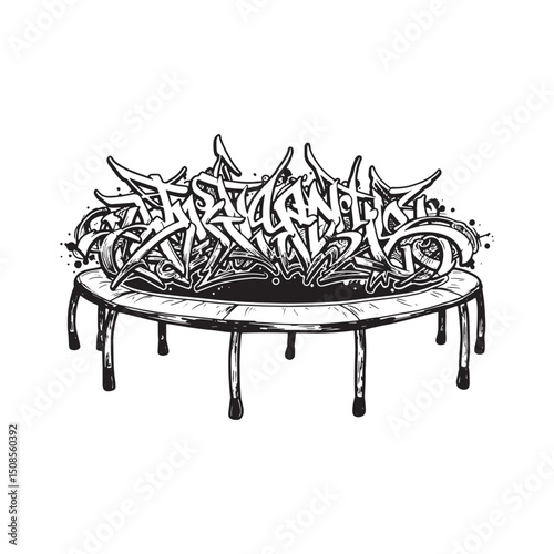 Dynamic Trampoline Vector Illustration with Graffiti Accents Des