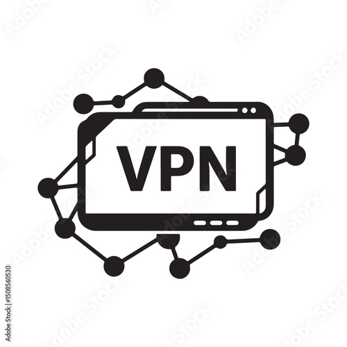 Cyberpunk VPN Icon for Merchandise Apparel Print - Black and Whi