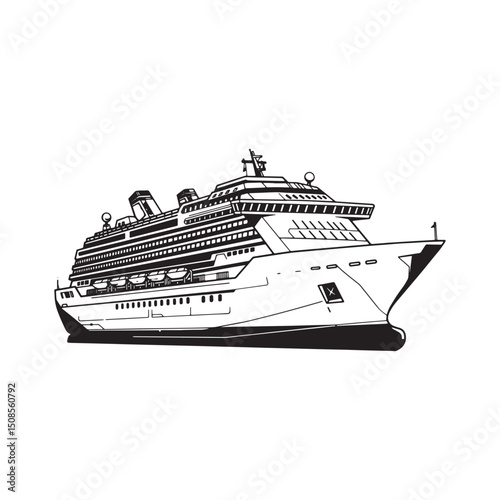 Cyberpunk Cruise Liner Icon, Sleek Black and White Vector for Ap