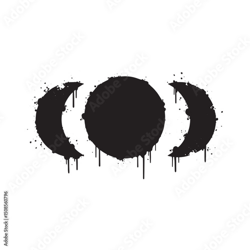 Triple Moon Graffiti Icon in Black and White for Apparel Printin