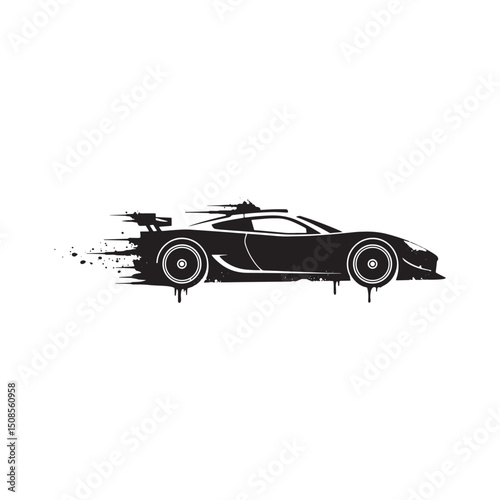 Dynamic Racing Car Silhouette with Dripping Paint Effect for Mer
