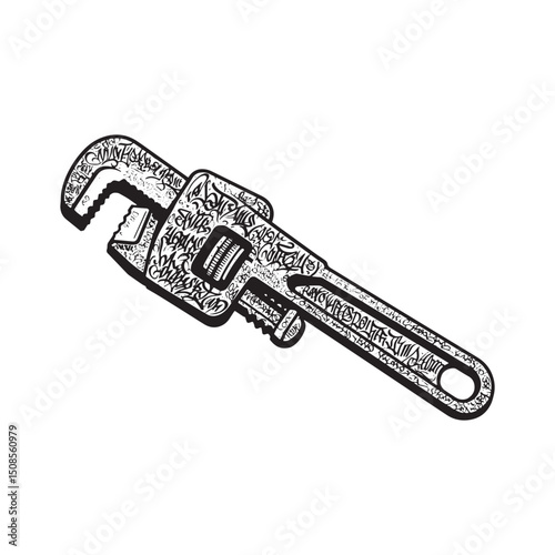 Intricate graffiti design of a pipe wrench, ideal for merchandis