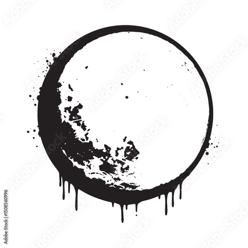 Blood Moon Silhouette with Stencil Drips Black and White Vector