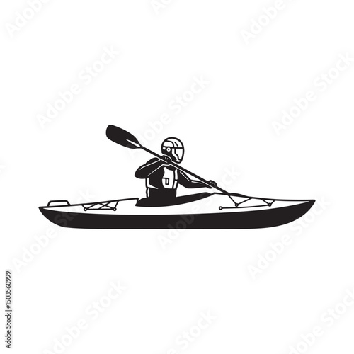 Cyberpunk Kayaking Icon in Black and White Vector for Merchandis