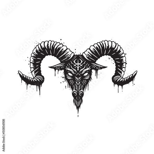 Illustrative Baphomet Head with Horns Dripping Paint Stencil Vec