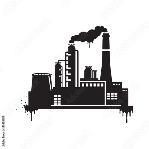 Monochrome vector illustration of an industrial refinery with dr