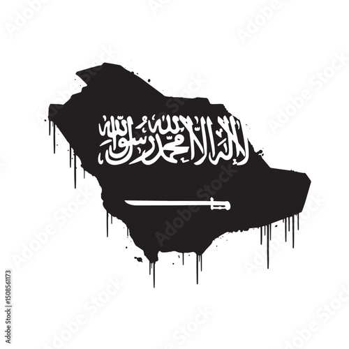 Saudi Arabia flag with paint drips and stencil effect for print