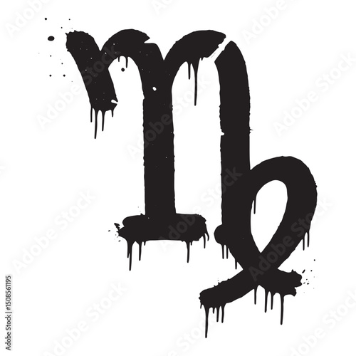 Virgo Zodiac Sign Icon with Stencil Dripping Paint Effect Appare
