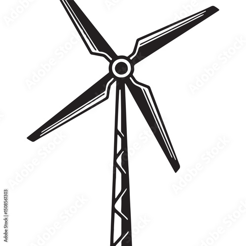 Eco-Friendly Energy, Wind Turbine Stencil in Black and White Vec