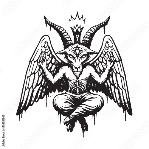 Baphomet stencil dripping paint black and white vector merchandi