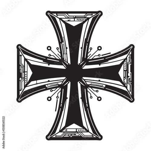 Cyberpunk Templar Cross, Futuristic Icon for Merchandise and App