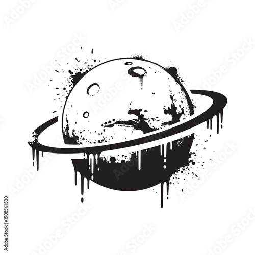Mars Planet Icon with Stencil Dripping Paint Vector for Merchand