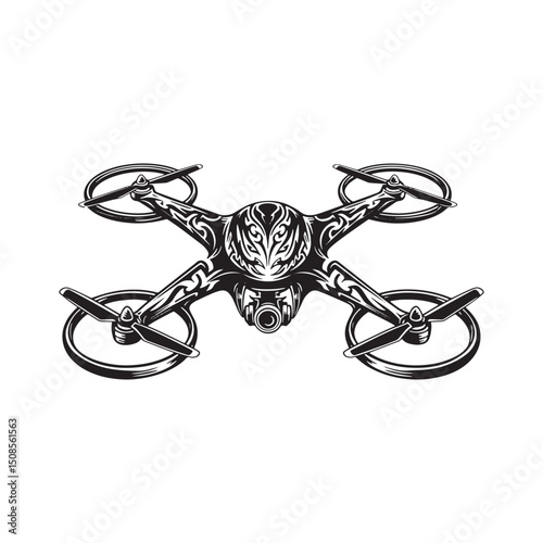 Intricate tribal tattoo style drone vector illustration for merc