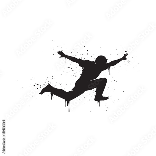 Dynamic Parkour Silhouette with Dripping Paint Stencil Effect Ve