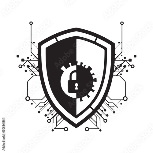 Cyberpunk Antivirus Shield Icon Vector for Merchandise and Appar