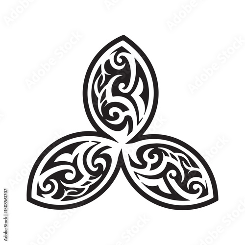 Striking Triquetra Symbol with Intricate Tribal Tattoo Style Des