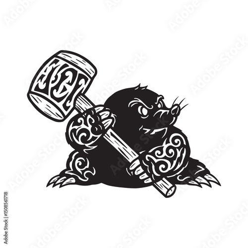 Whack-a-Mole Tattoo Style Vector Illustration for Merchandise an