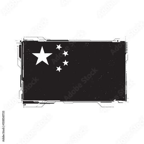 Futuristic interpretation of the Chinese flag with cyberpunk ele
