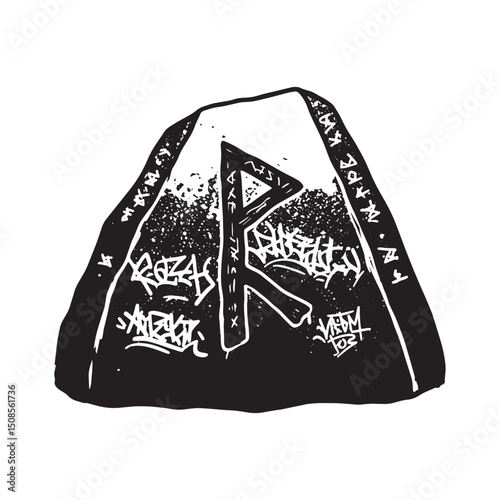 Graffiti Rune Stone Vector Icon for Merchandise and Apparel Prin