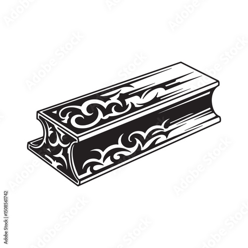 Stylized Steel Beam with Tribal Tattoo Inspired Design Artwork