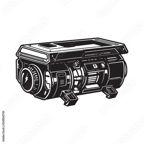 Cyberpunk Electric Generator Black and White Vector Illustration