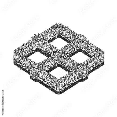 Monochrome Blockchain Symbol Decorated with Urban Graffiti Artwo