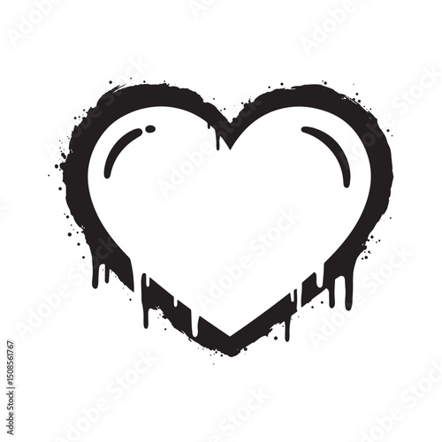 LGBT Love Heart icon with stencil dripping paint in black and wh
