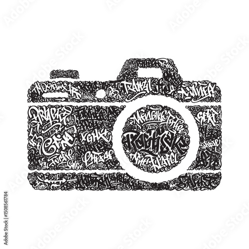 Graffiti Camera Icon, A Black and White Vector Design for Mercha