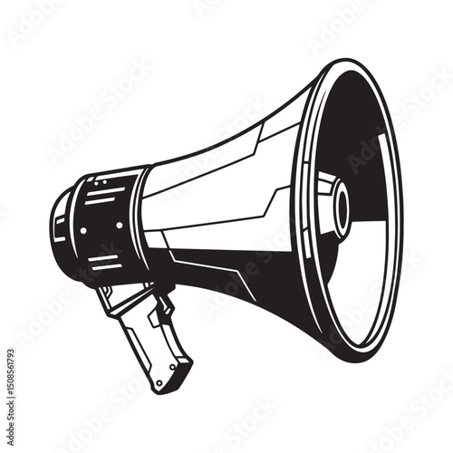 Monochrome Cyberpunk Megaphone Vector Illustration for Apparel P
