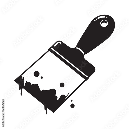 Monochrome putty knife vector icon with dripping paint for print